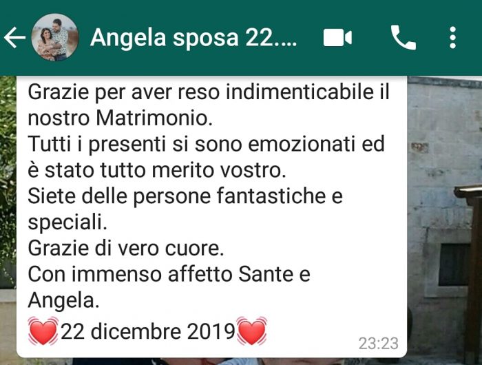 Testimonianza di Sante e Angela per la loro cerimonia di nozze celebrata in location